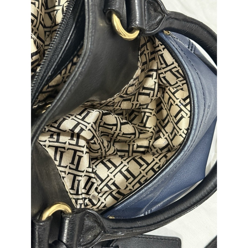 Tignanello Leather Purse Handbag Over Shoulder Navy‎ Blue and Black Gold Accents - Picture 15 of 16